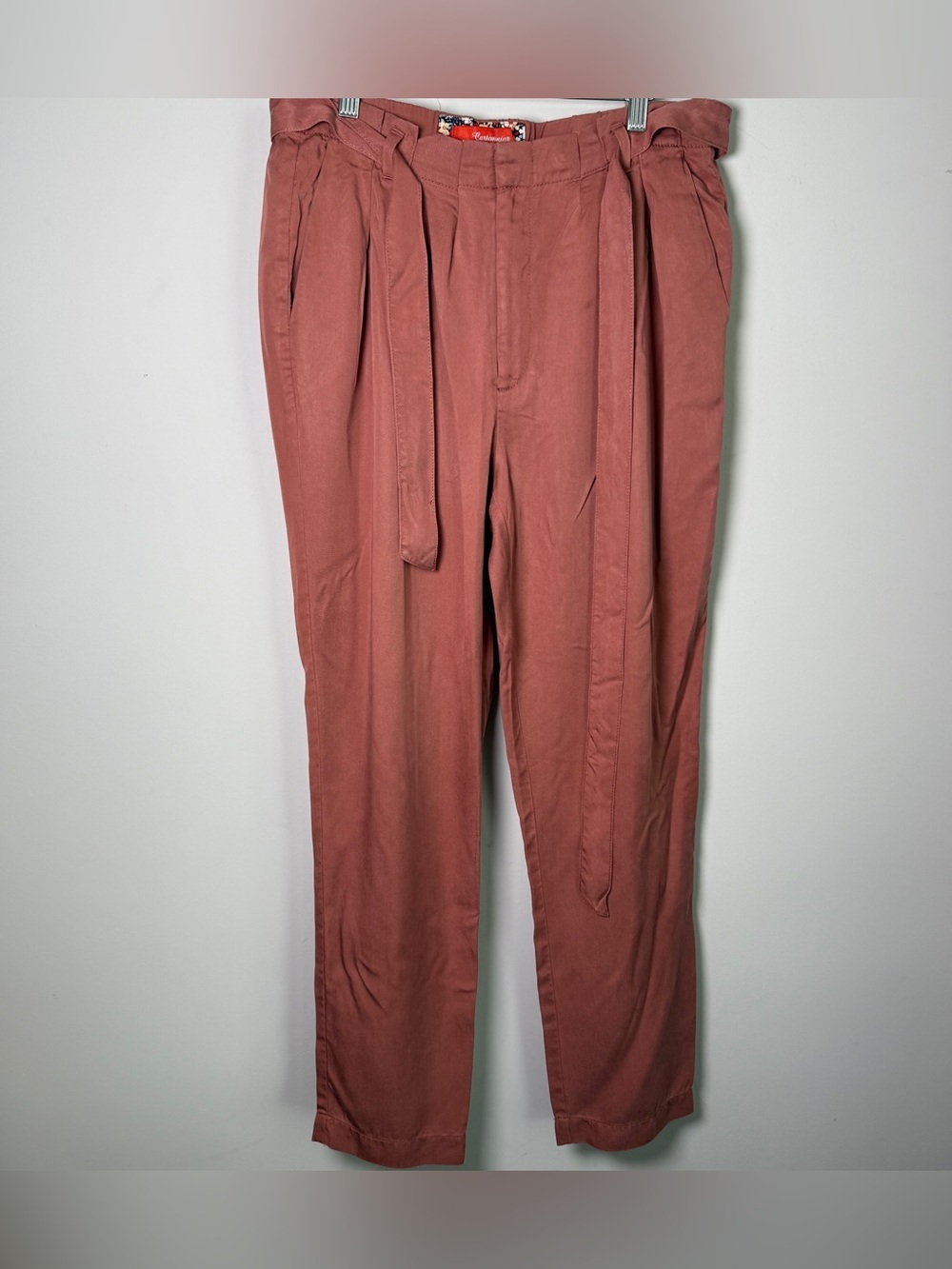 Anthropologie Cartonnier Tencel Paper Bag Tie-Waist Trouser Terracotta MT